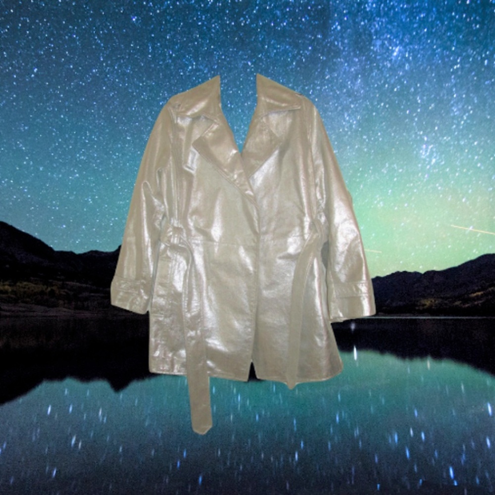 chicos silver leather jacket coat size large